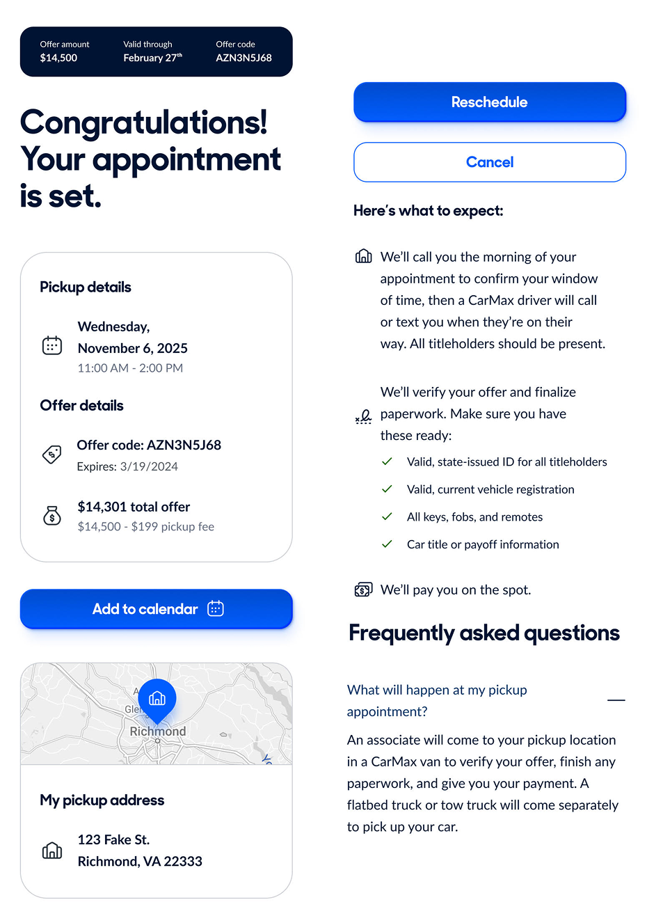 Appointment confirmation screen